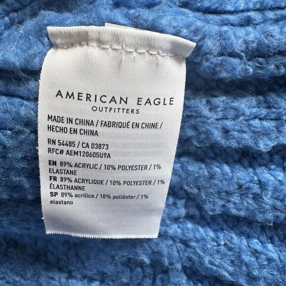 AMERIAN EAGLE Women's Size SMALL Hoodie Cable Knit Cropped Blue Full Zipper - Picture 5 of 6